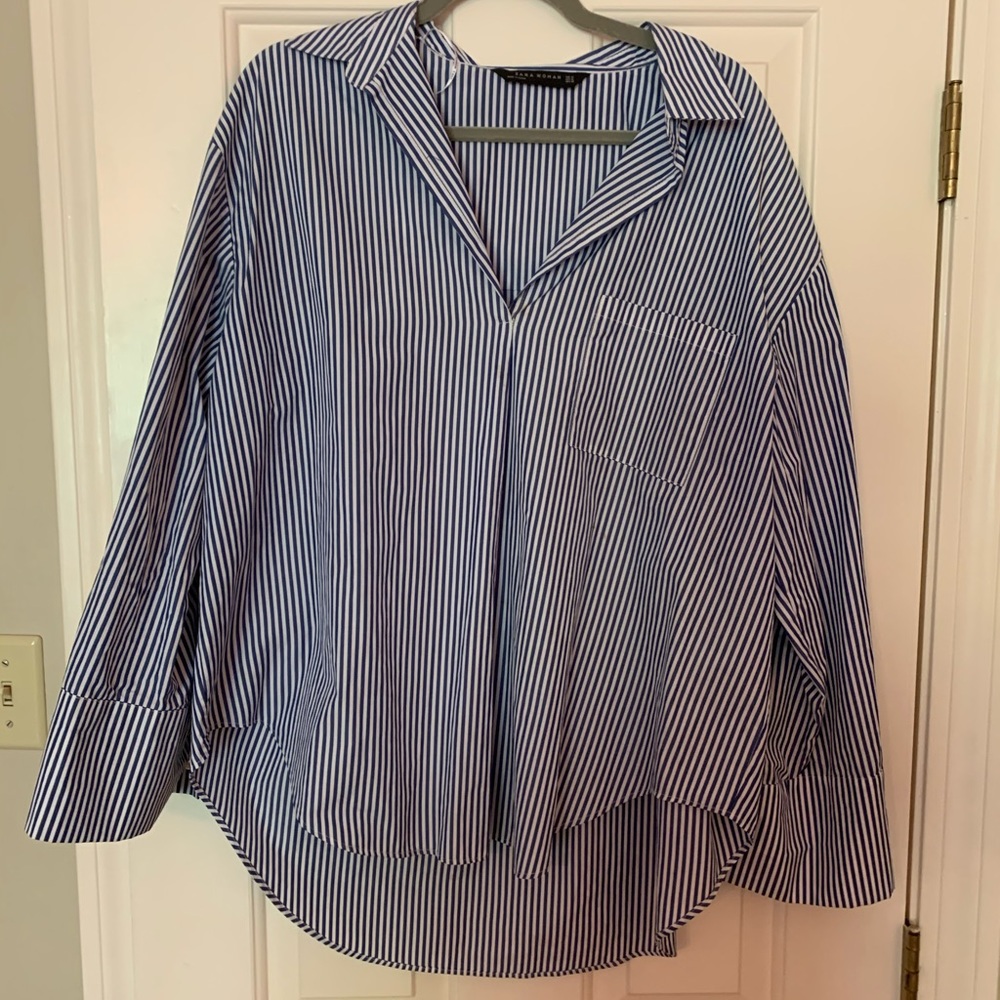 Zara blue striped collared blouse